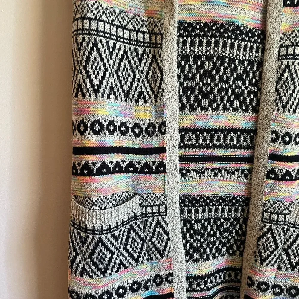 Monteau Multicolor Hooded Sleeveless Open Cardigan Knit Sz S‎